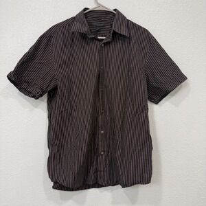 Express Design Studio Mens Brown Striped Short Sleeve Button Down Shirt Large‎